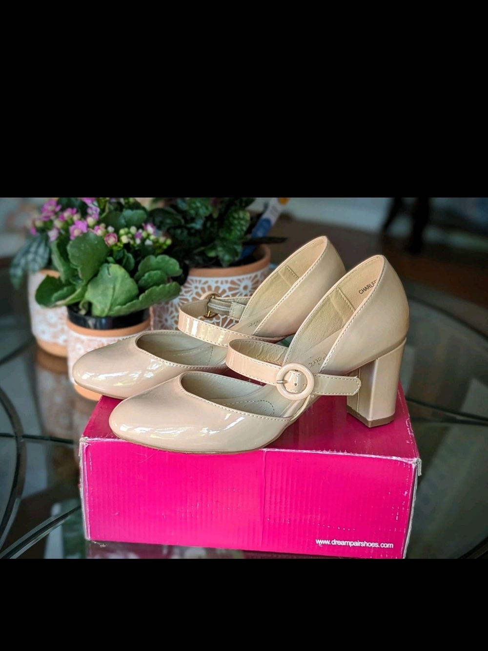Dream Pairs Mary Jane Beige Faux Leather Block Heels, Sz 7.5
